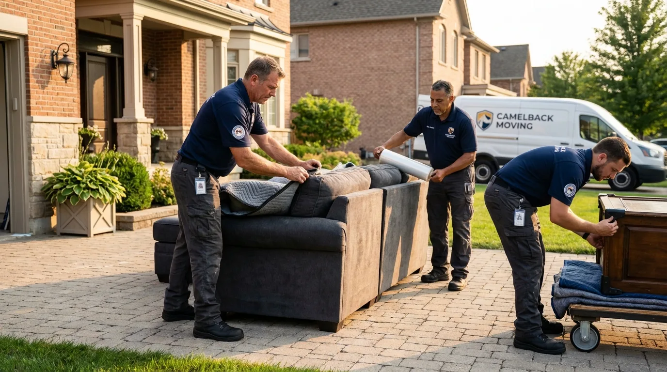 Large estate moving crew wrapping furniture in Albion, ME